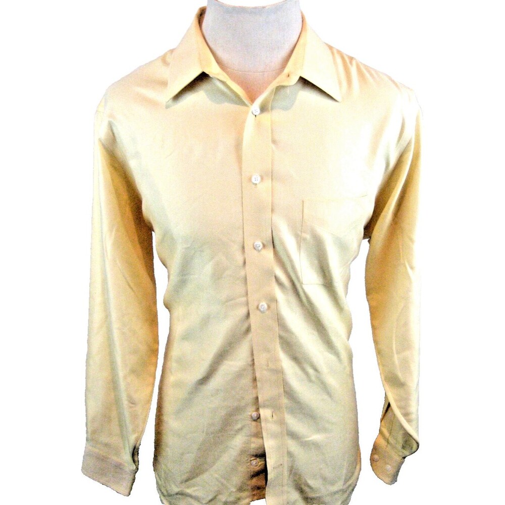 Mens Stafford Yellow Cotton Blend No Iron LS Casual Shirt sz 16.5x34.35